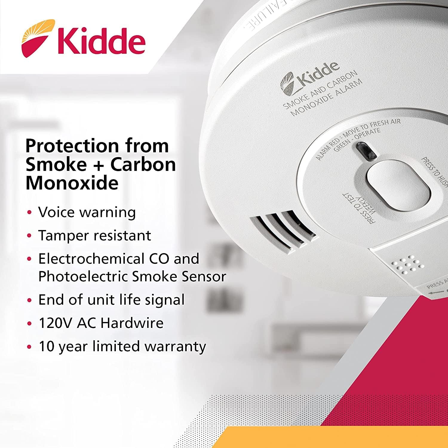 Kidde Smoke & Carbon Monoxide Detector, Hardwired, Interconnect Combination Smoke & CO Alarm with Battery Backup, Voice Alert, Pack of 2