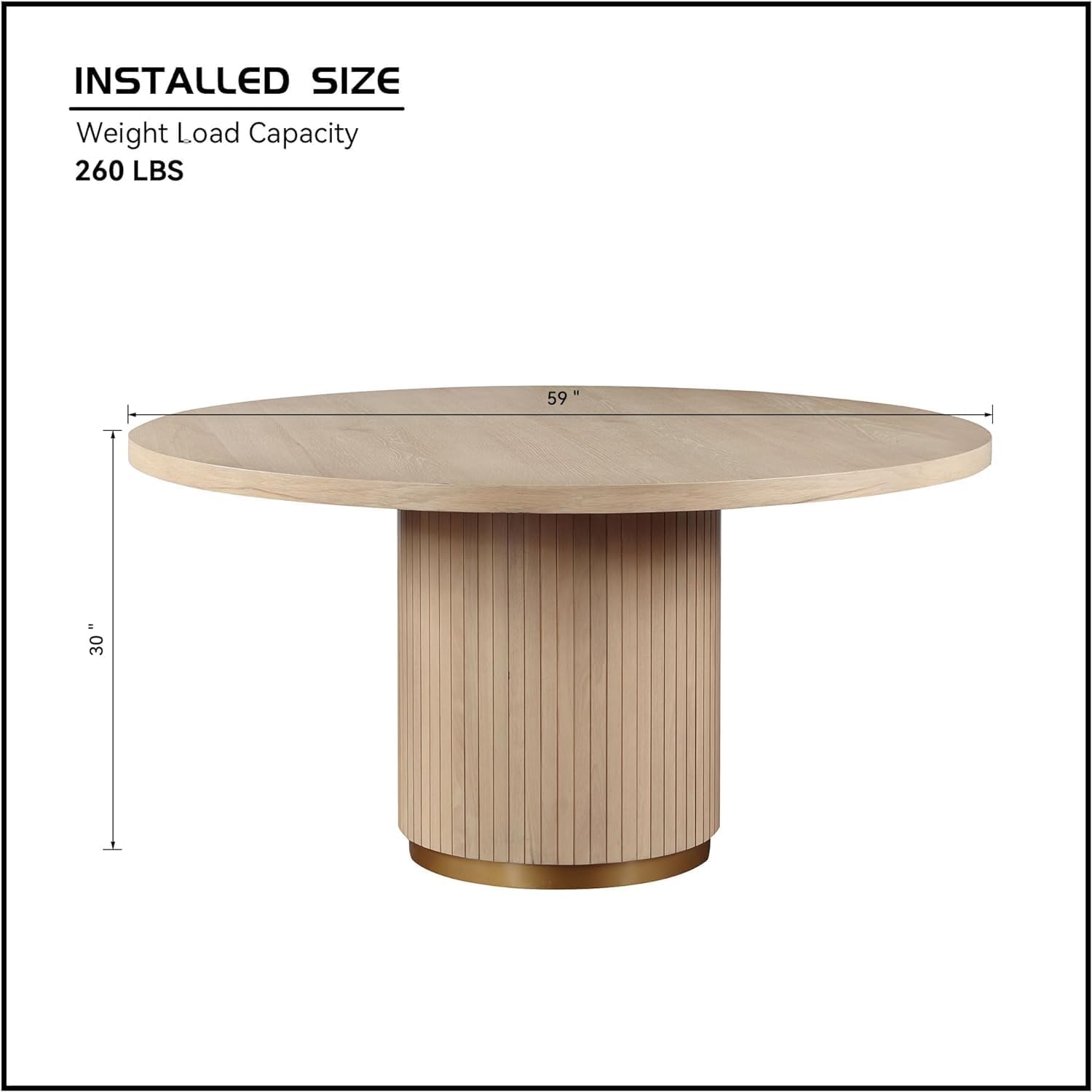 59'' Round Wood Dining Table Farmhouse Wood Table for 4-6
