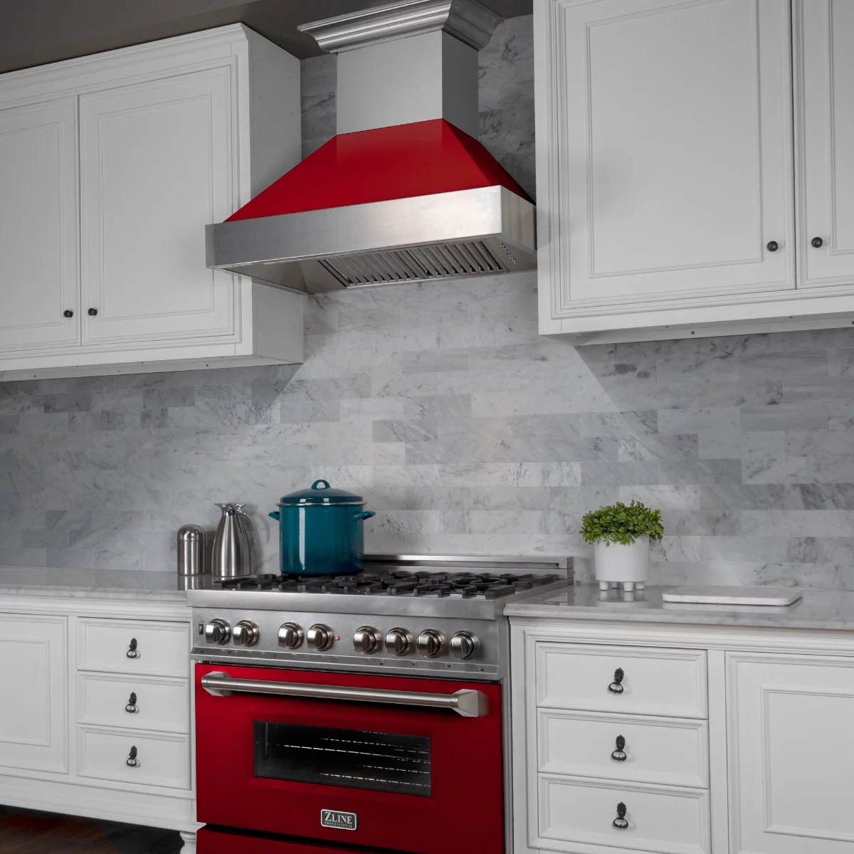 ZLINE 36 in. Professional Dual Fuel Range in Snow Stainless with Red Gloss Door (RAS-RG-36)