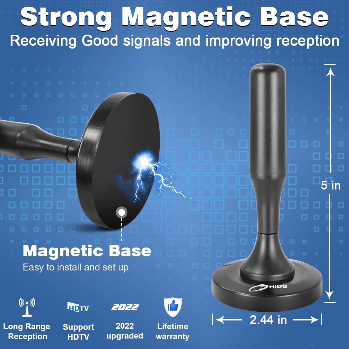 TV Antenna, HD Digital TV Antenna Indoor Outdoor, 360° Reception & Strong Magnetic Base Digital HDTV Antenna