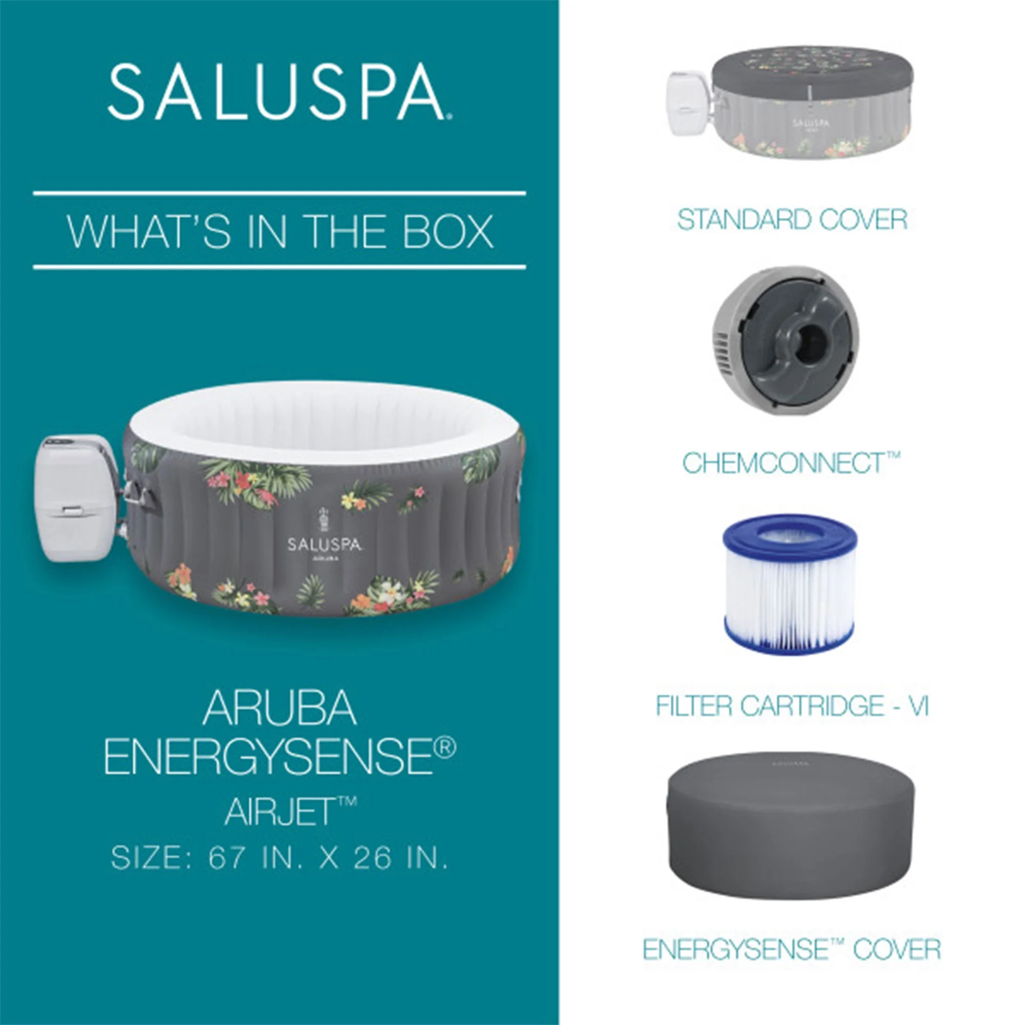 Bestway SaluSpa Aruba AirJet Inflatable Hot Tub w/ EnergySense Cover, Grey