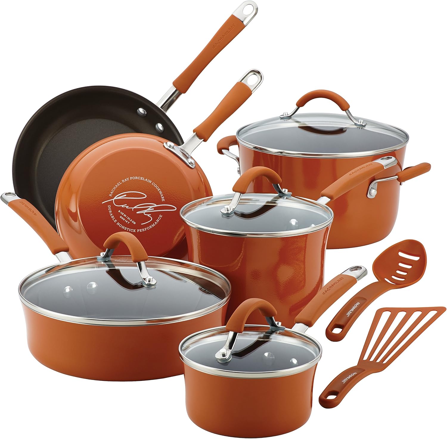 Rachael Ray Cucina Nonstick Cookware Pots and Pans Set, 12 Piece, Agave Blue