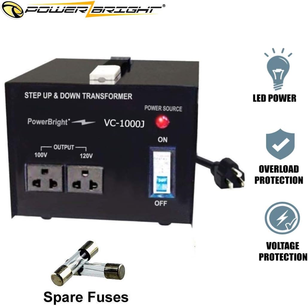 PowerBright 1000W Step Up & Down Japanese Transformer, Power ON/Off Switch, Can be Used in 120 Volt Countries and 100 Volt Countries