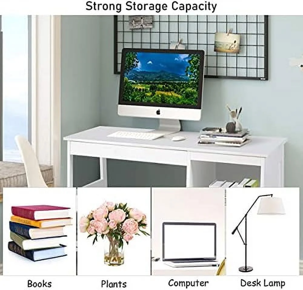 HOOMHIBIU White Desk with Drawers  Small Computer Desk Study Writing Desk   Office Desk Student Desk with  Space  Makeup Vanity Desk for Bedroom