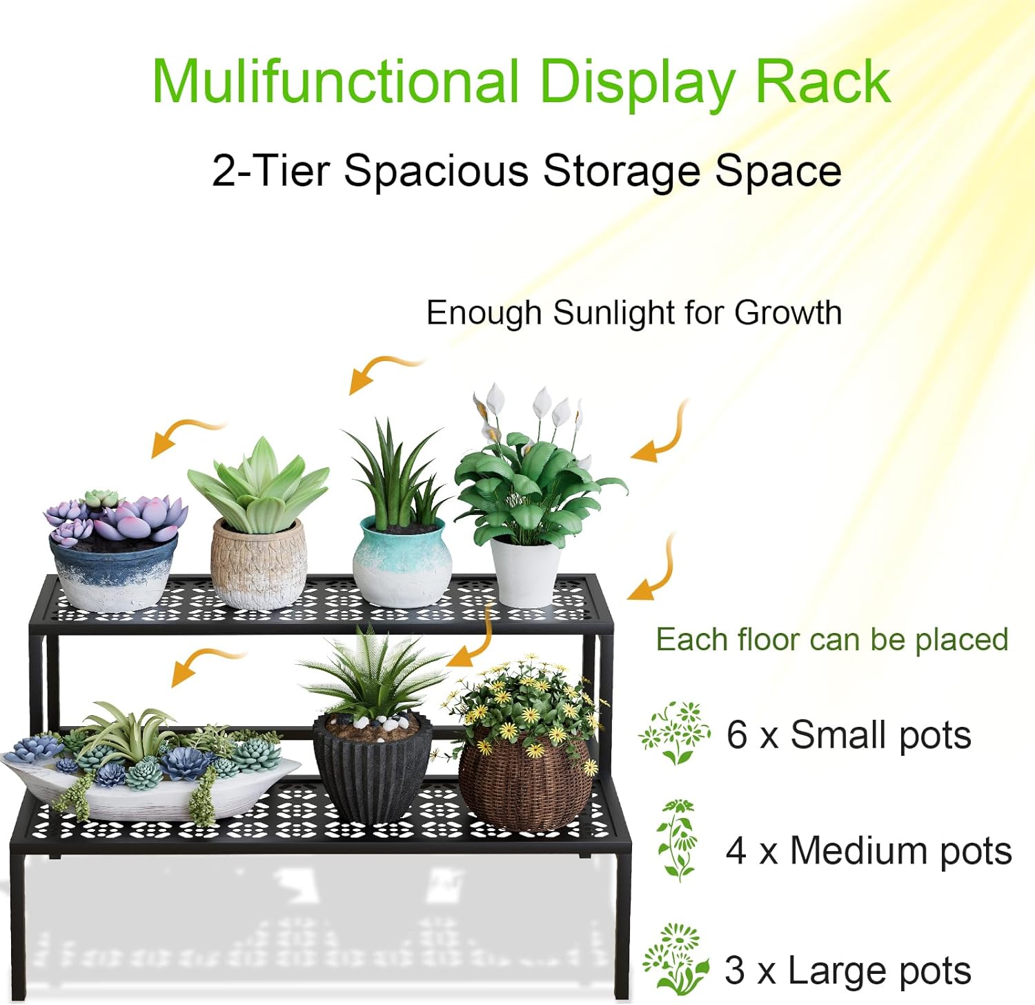 Metal Plant Stand 2 Tier Potted Multiple Flower Pot Holder Plant Shelf Indoor Plants Multiple