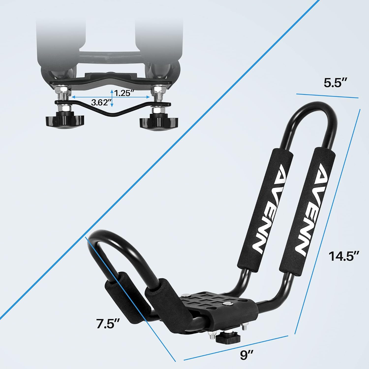 AVENN Rooftop J-Bar Kayak Rack for Canoe, Skis, Paddleboard or Surfboard, Heavy Duty Boat Carrier, Camping Storage Roof Mount for Car