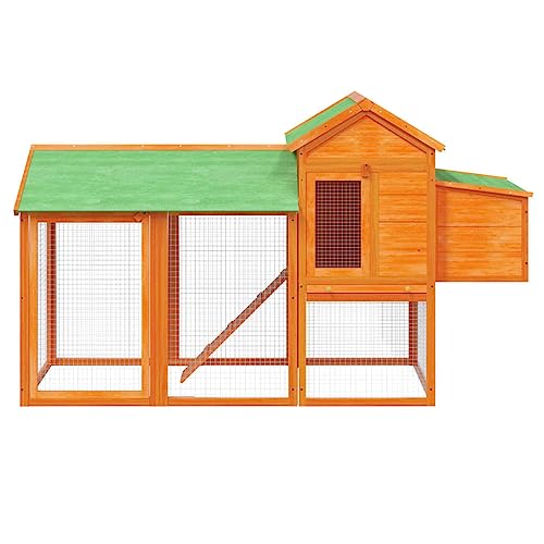 'vidaXL Chicken Coop - Rustic Solid Pine Wood Enclosure with Nesting Box, Resting Area and Run Ramp for Chickens, Rabbits, Ducks, Geese and Birds