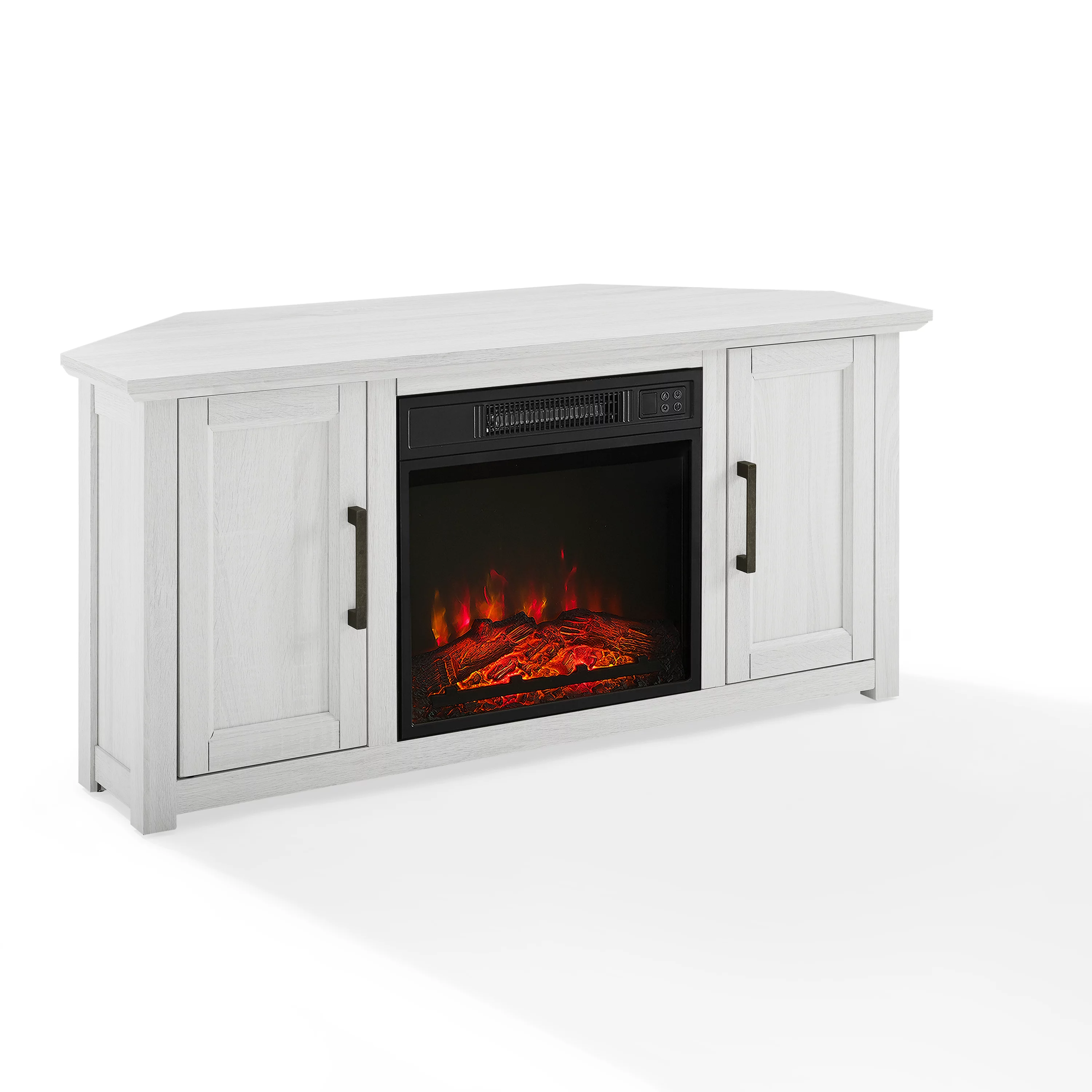 Crosley Furniture Camden 48"Wood Corner TV Stand with Fireplace in Whitewash