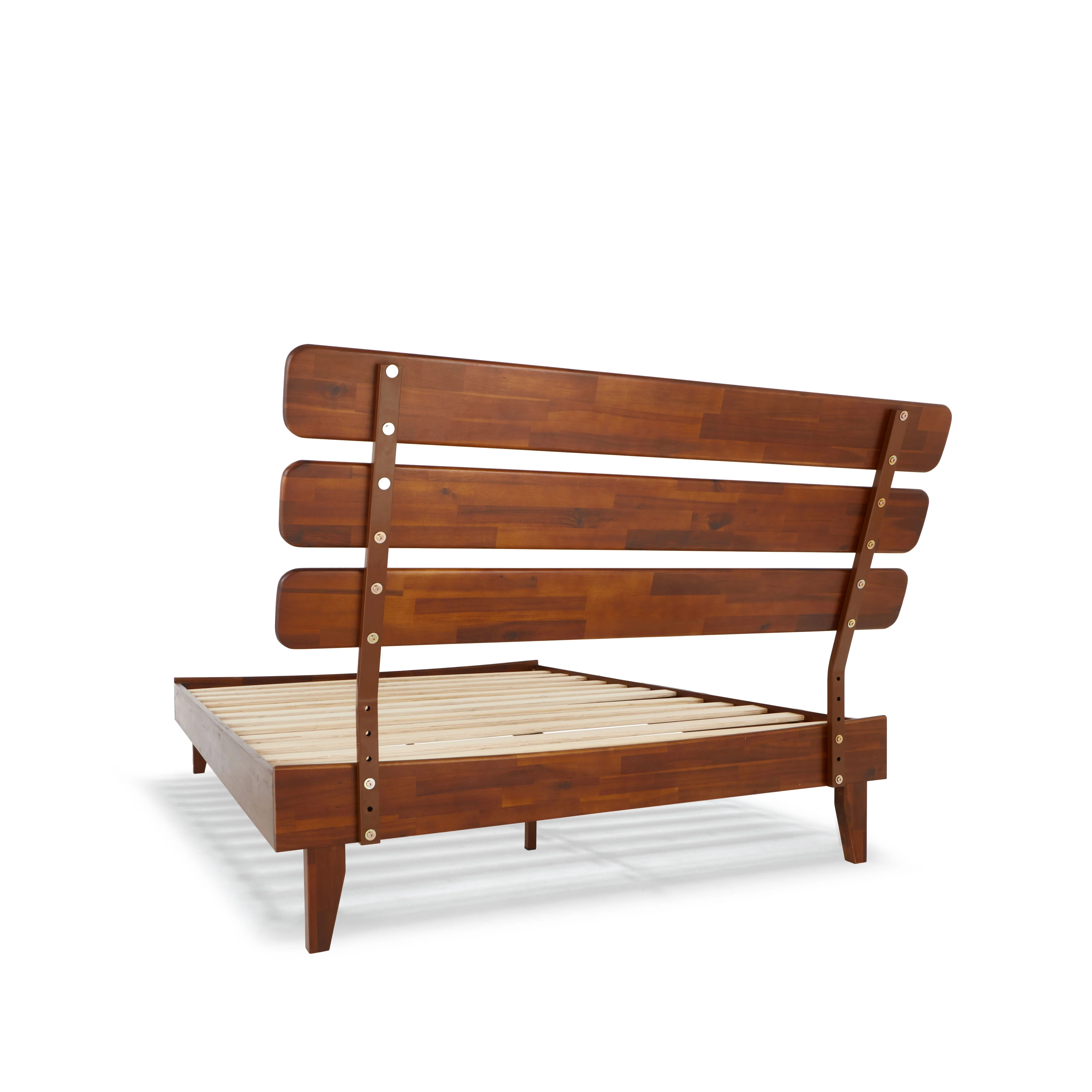 BME Dalen 45" Bed Frame Queen, Adjustable Headboard, Mid-Century, Solid Wood, Dark Choco