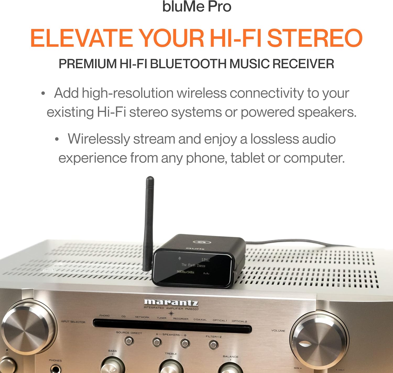 Auris Blume Pro HiFi Bluetooth 5.0 Music Receiver Long Range Bluetooth Adapter with Audiophile DAC, LDAC, aptX HD