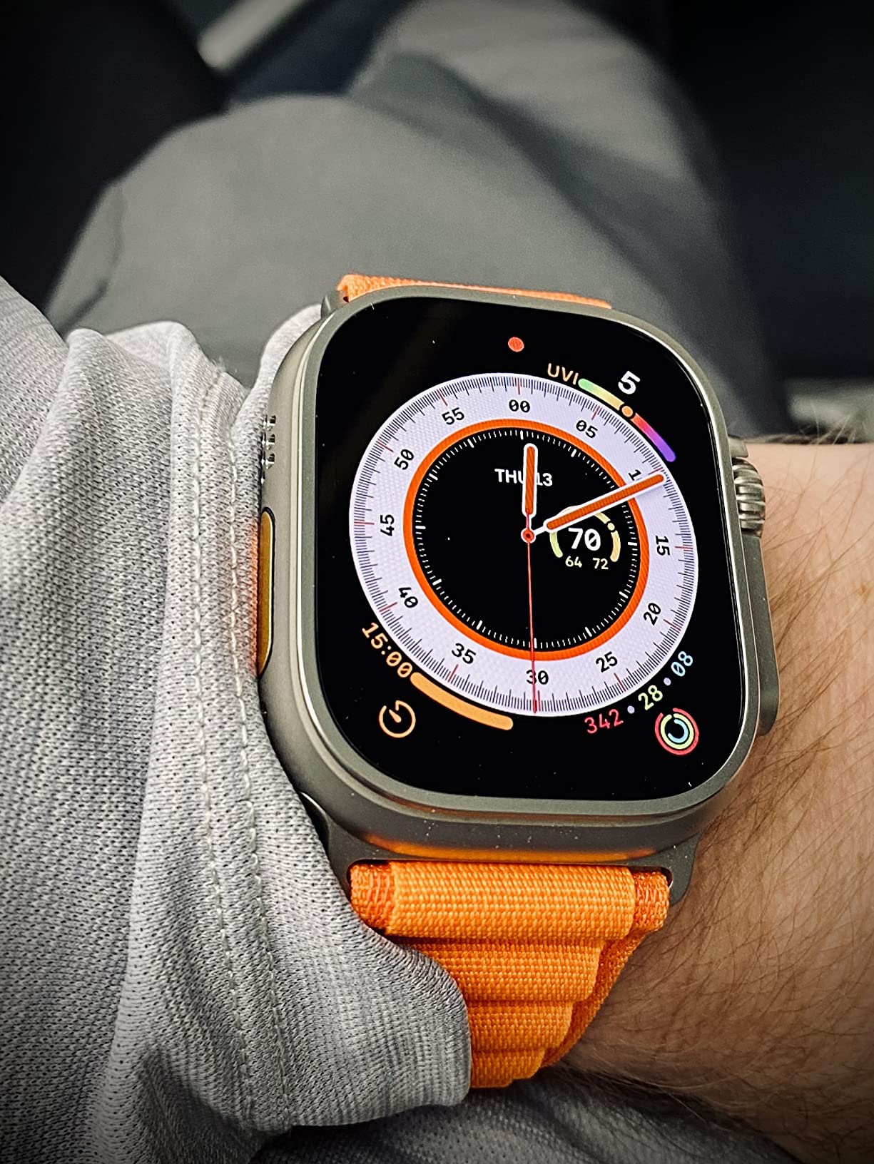 Apple Watch Ultra [GPS + Cellular 49mm] Smart Watch wRugged Titanium Case & Orange Alpine Loop Medium