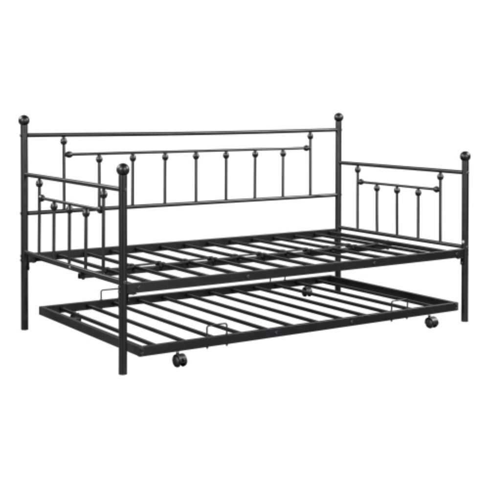 Daybed with Trundle Black + Metal