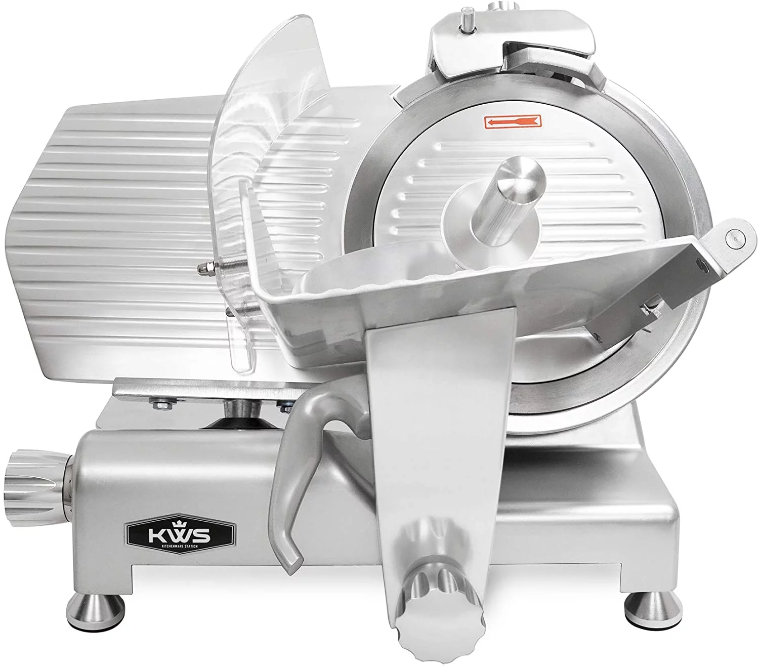KWS MS-12ES Metal Collection Commercial 420W Electric Meat Slicer 10-Inch with 304 Stainless Steel Blade & Extended Back Space
