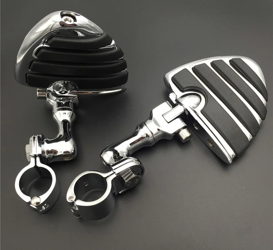 HTT-MOTOR Chrome Short Angled Peg Mounting Kit with U Shape Foot Peg Footrest For Bike with 1 inch (1") 25mm Front Engine Guard Frame Tube Iron 883