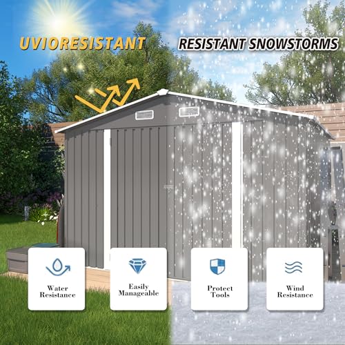 10x12x6.7FT Outdoor Storage Shed, Galvanized Steel Garden Shed with Lockable Door & Window, Waterproof Metal Tool Storage for Garden, Backyard, Patio