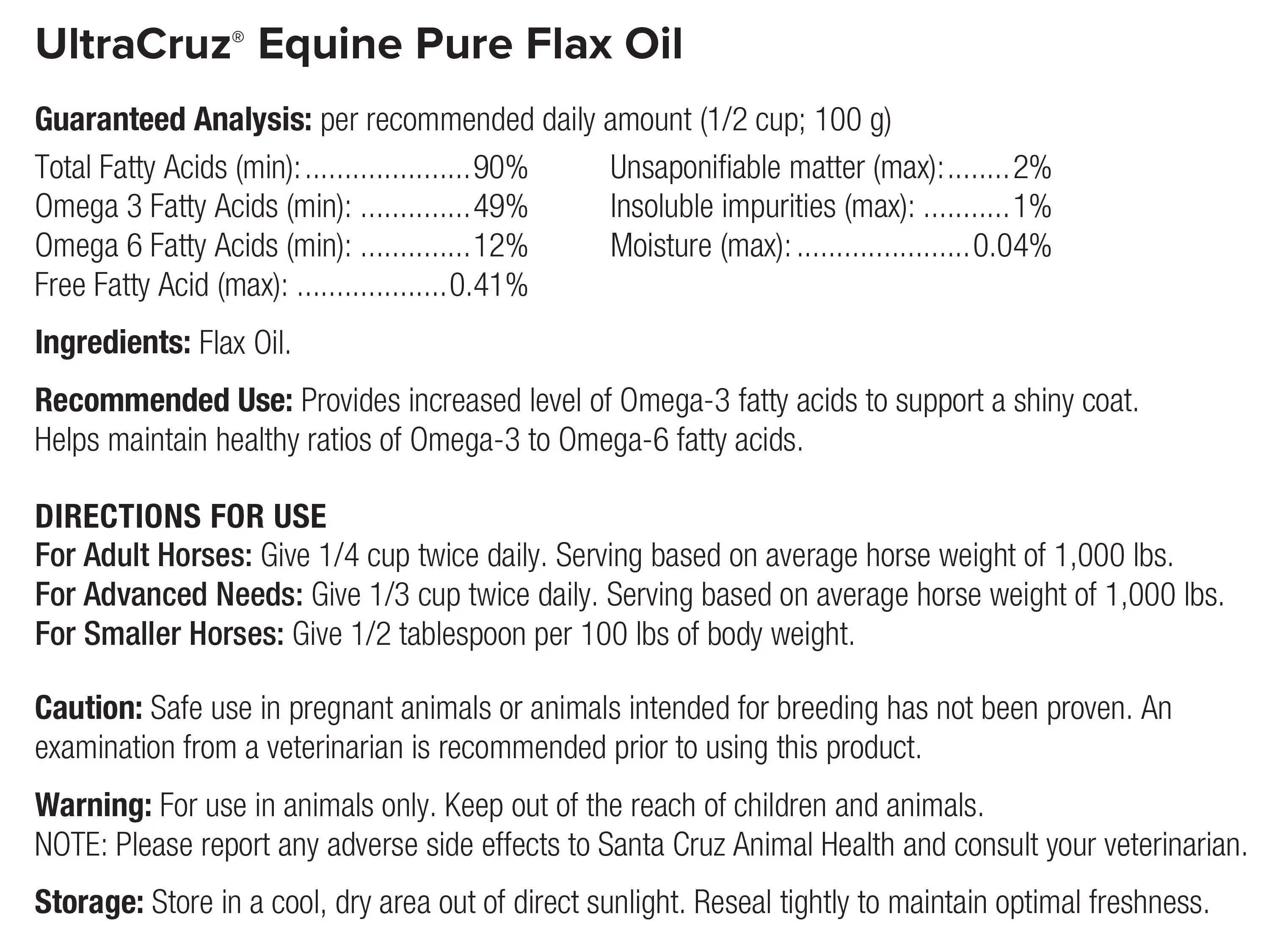 UltraCruz Pure Flax Oil Supplement for Horses and Livestock, 4 x 1 Gallon