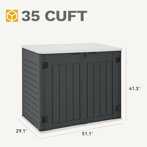 DWVO Outdoor Weather-Resistant Horizontal Storage Shed, 35 Cu Ft Capacity, Lockable and Waterproof, Suitable for Storing Garden Tools, Light Gray