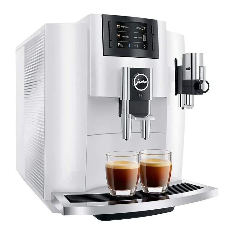 Jura E8 Automatic Espresso Machine (Piano White) with Glass Milk Container (2 Items)