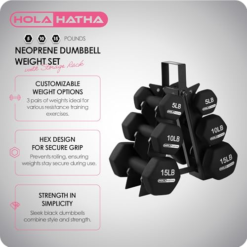 HolaHatha Neoprene Dumbbell Free Hand Weight Set with Rack, Ideal for Home Exercises to Gain Tone and Definition