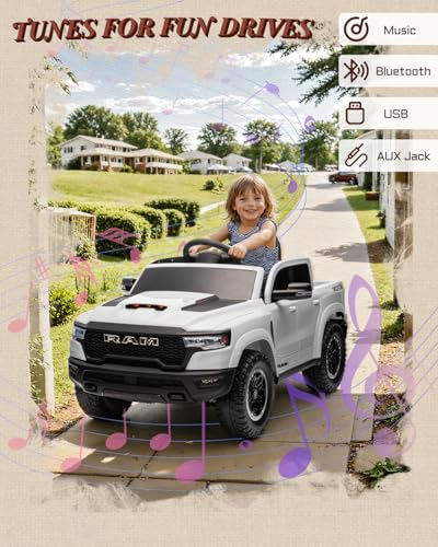12V Licensed Ram 1500 Ride on Toy for Kids, Toddler Ride on Pickup Truck with Parent Remote Control, Electric Car for Kids with Truck Bed Storage