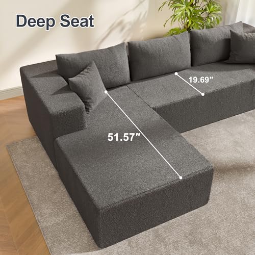 104" Sectional Couches for Living Room, Modular Sectional Sofa with Deep Seat, L-Shape Couch with Chaise, Cloud Couch for Living Room Bedroom