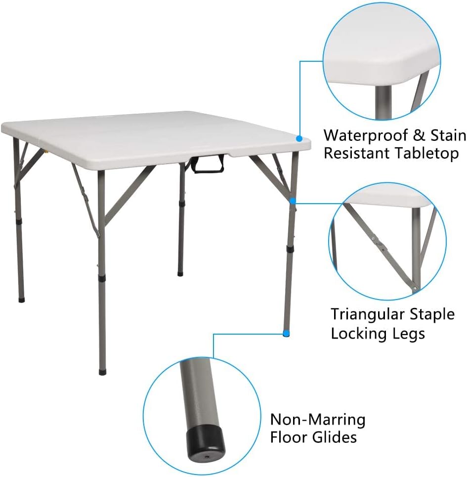 VINGLI 48 Round Bi-Folding Commercial Table, 4 Feet Portable Plastic Dining Card Table for Kitchen or Outdoor Party Wedding Event, White Granite