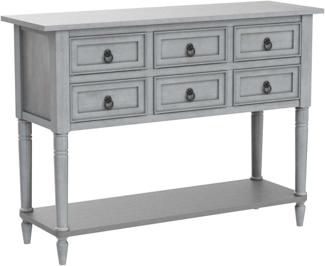 Farmhouse Vintage Console Table Sofa Table with 4 Drawers and Bottom Shelf