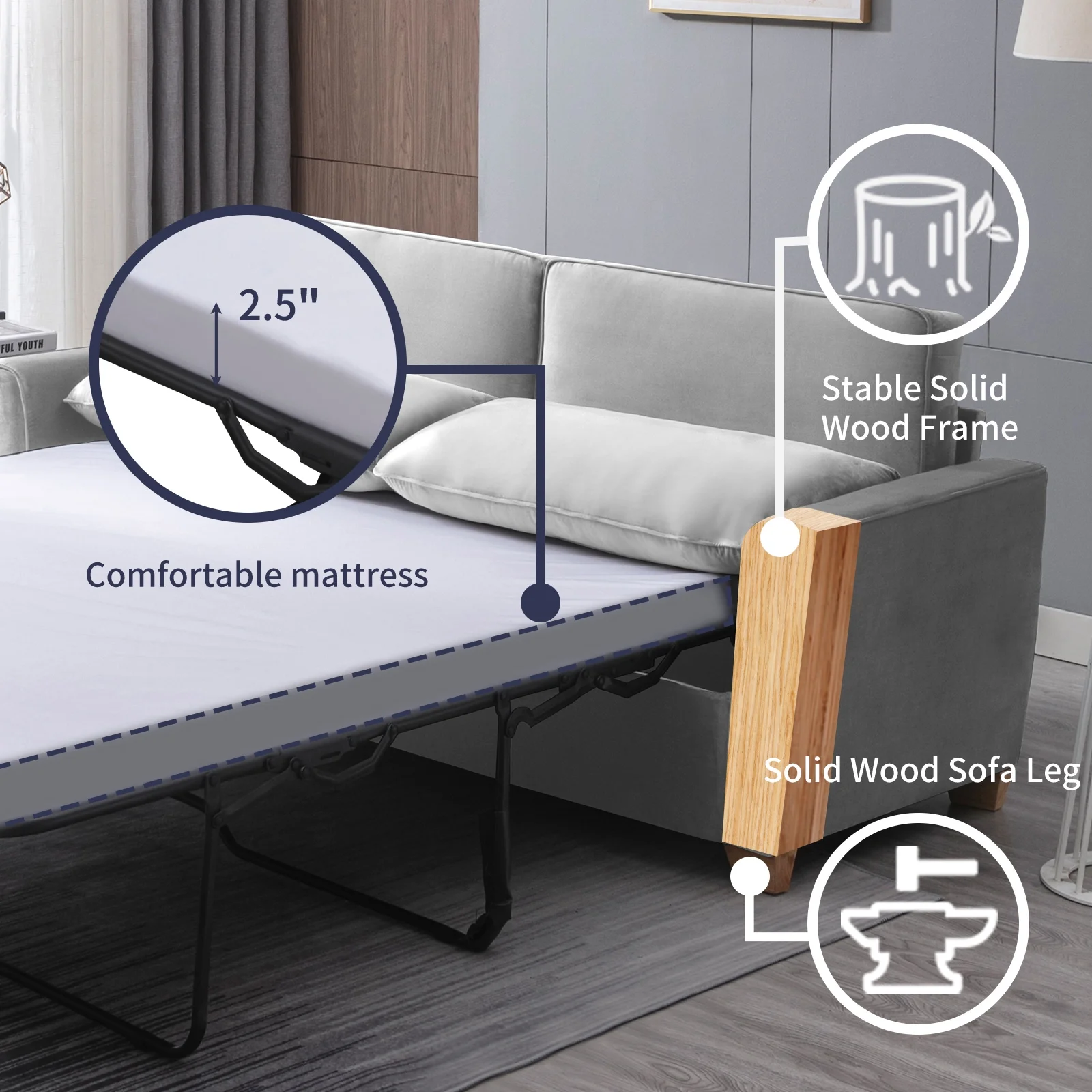 ijuicy 2-in-1 Pull Out Sofa Bed Full Size, Velvet Loveseat Sleeper Sofa with Folding Mattress, Pull Out Couch Bed for Small Spaces