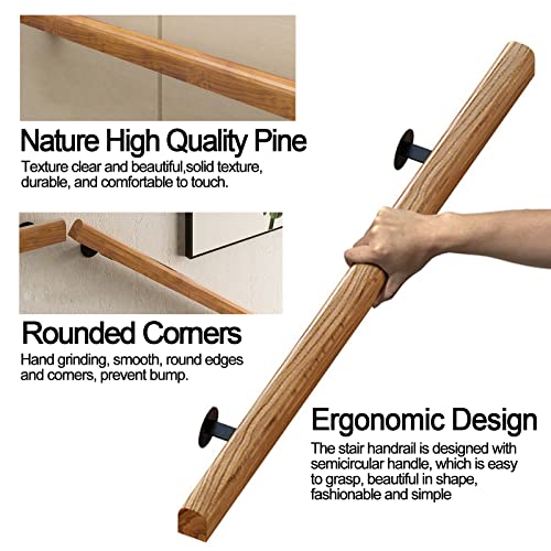 6FT Wooden Stair Handrails, Hand Railings for Stairs Indoor Outdoor, Sturdy Safety Wall Mount Support