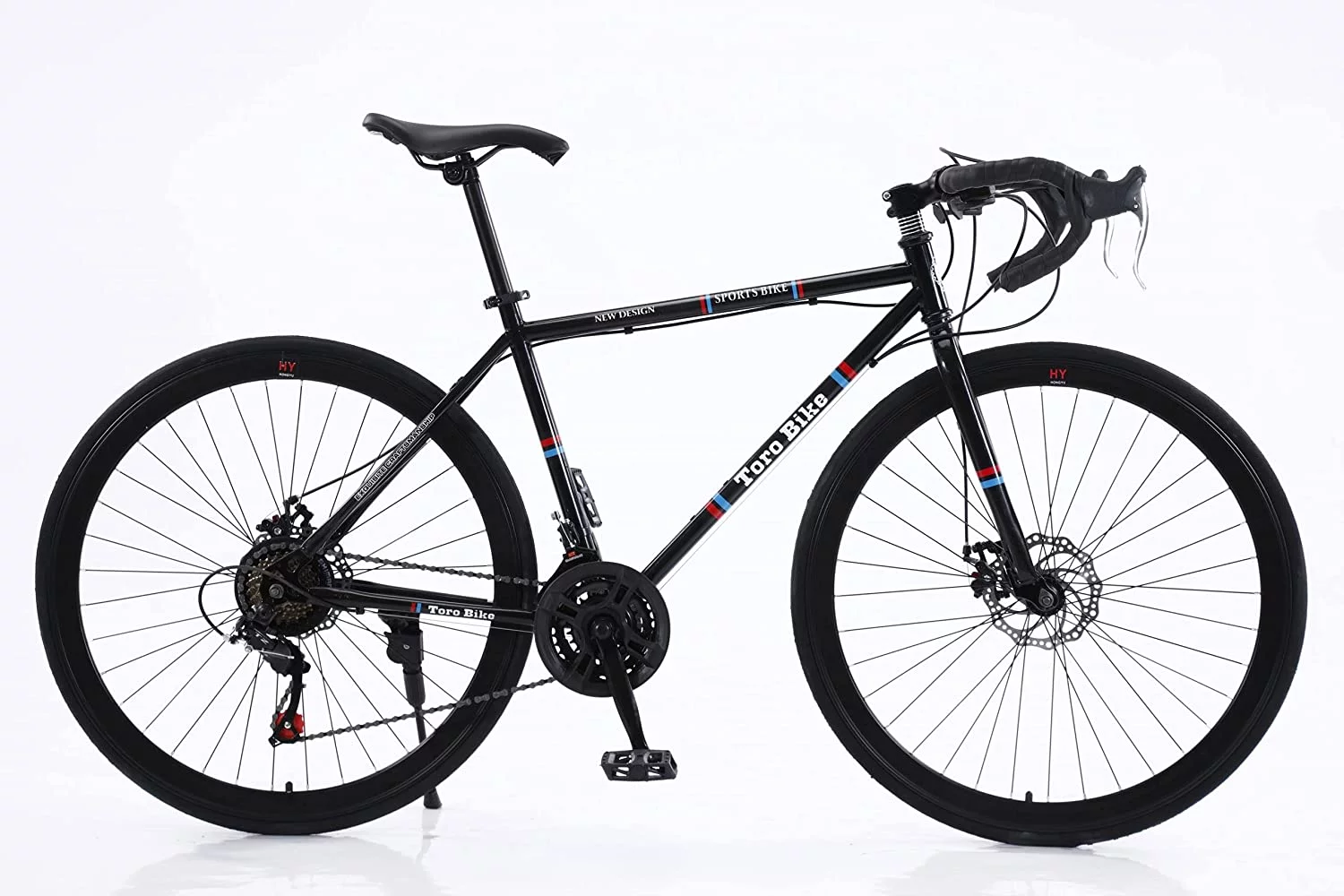 Eactive Mens Road/Highway Bike, 29-Inch Wheels, Aluminum Frame, Twist Shifters, 24-Speed, Front and Rear Disc Brakes (Black) - Radiant Selections