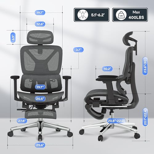 FLEXISPOT ErgoX Premium Ergonomic Office Chair with Footrest- Adjustable 3D Armrests, Dynamic Lumbar Support, Recline & Tilt Function, Mesh Seat