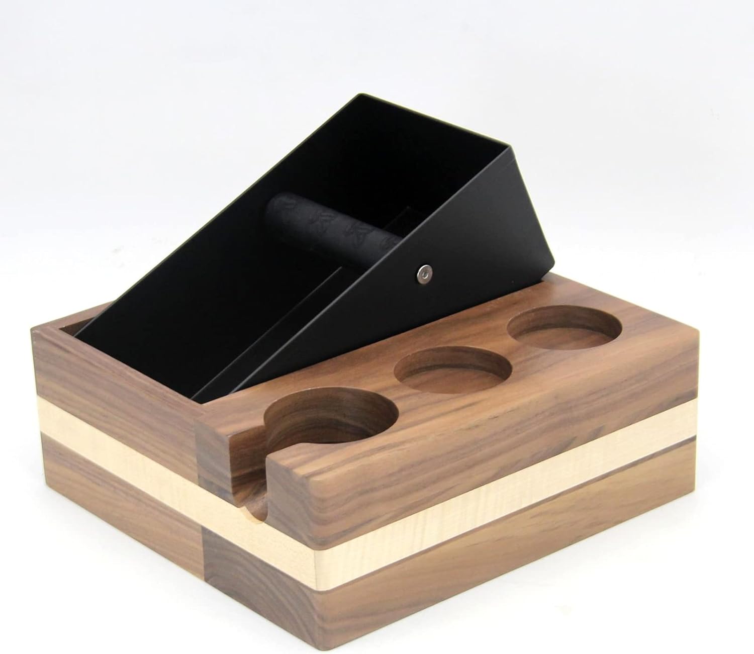 Wooden Espresso Knock Box, 4 in One 58mm Tamper Holder with Card Slot Design & Removable Grounds Box, Make Your Desktop Neat & Consistent, for Tamper