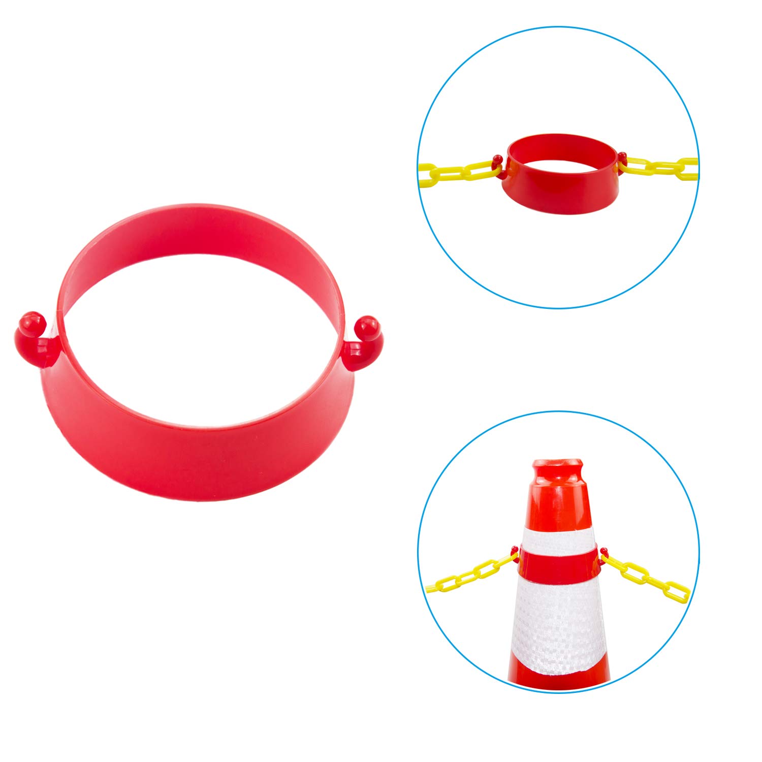 Reliabe1st 50 Feet Yellow Plastic Safety Barrier Chain with 12 S-Hooks and 12 Carabiner Clips and 2 Cone Chain Connector Kits | Caution Security