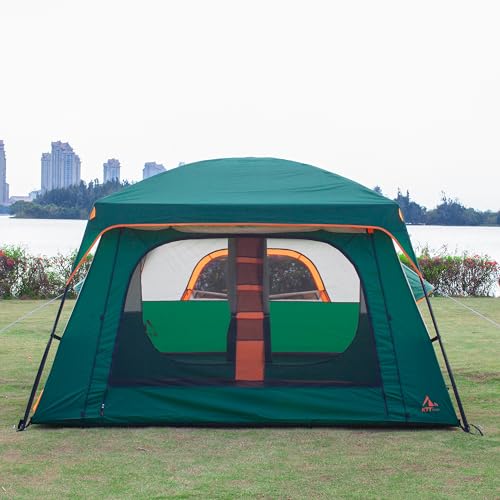 KTT Extra Large Tent 10-12-14 Person(B),Family Cabin Tents,2 Rooms,3 Doors and 3 Windows with Mesh,Straight Wall,Waterproof,Double Layer