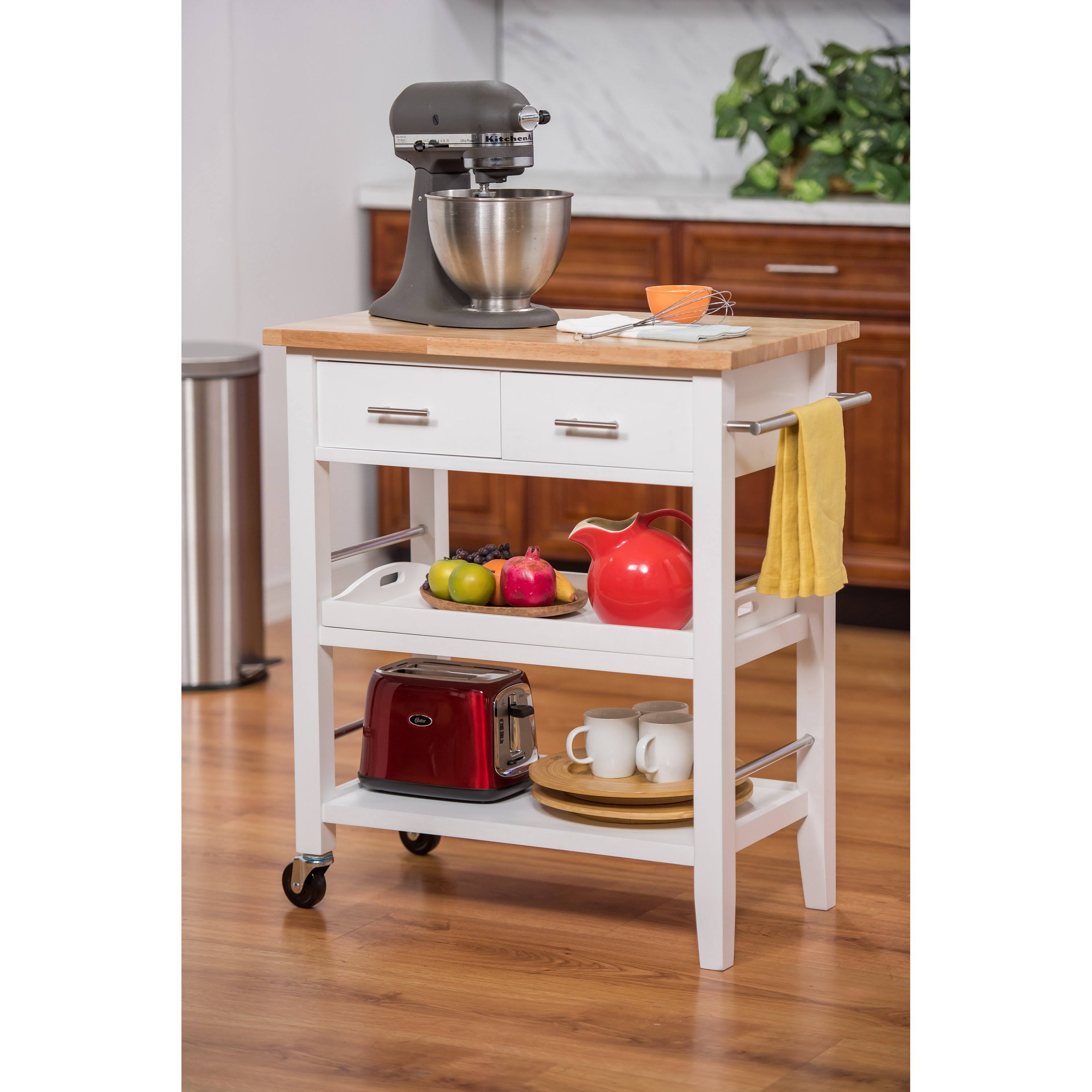 Trinity Wood Kitchen Cart with Drawers Tray - White