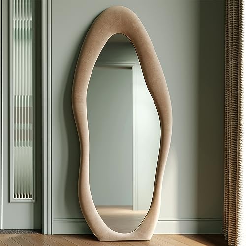 Honyee Full Length Mirror, 63" x 24" Wall Mirror, Flannel Wrapped Wooden Frame Floor Mirror