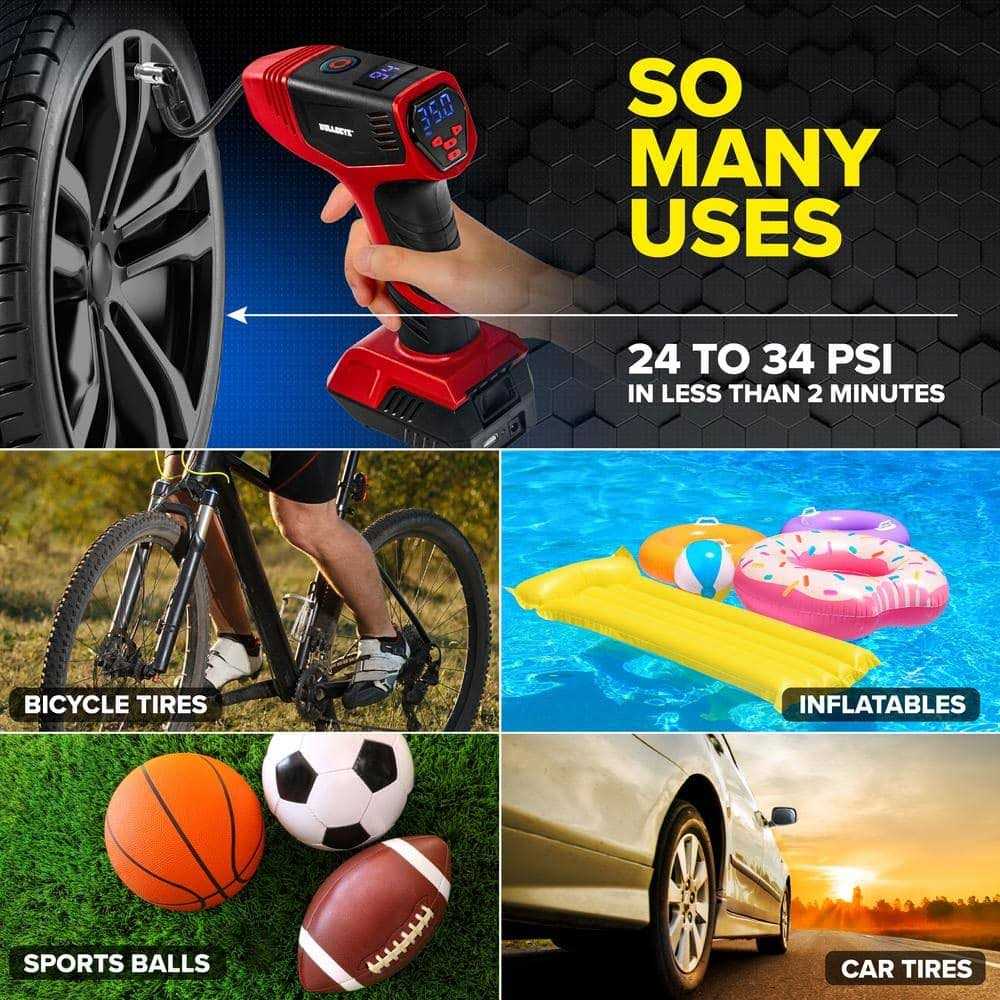 BULLSEYE Pro 150 PSI Cordless Handheld Rechargeable Tire Inflator with Digital Pressure Gauge and Battery Indicator - Sports Supplies Online Store