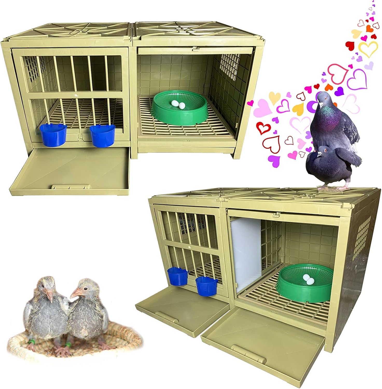 SRRPS PIGEON Pigeon Cage Plastic Pigeon Pairing Cage Bird Cage Pigeon Nest Box Carrier Combination Package Nest Solid Nest Rest and Pairing 32in