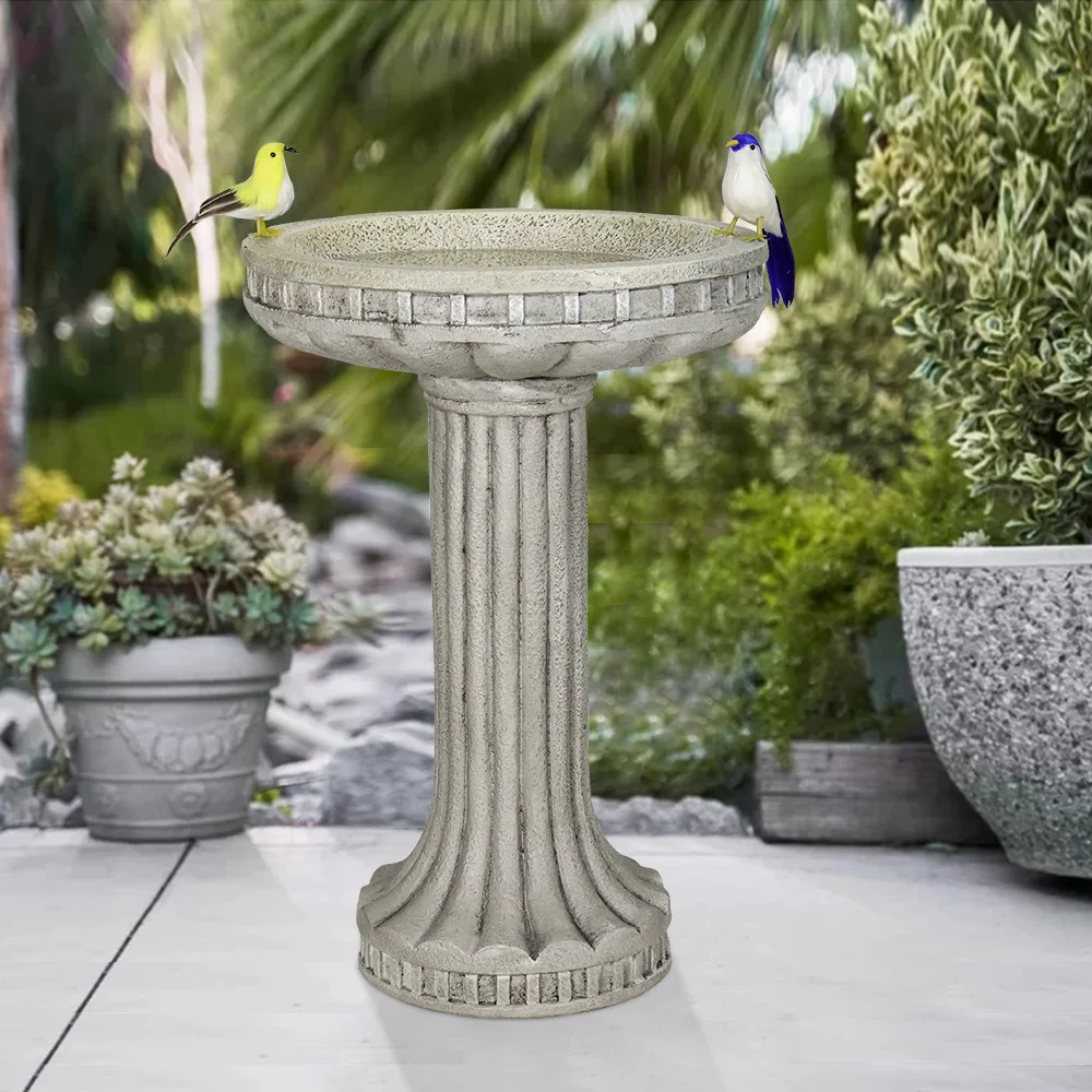24"H Outdoor Large Bird Bath Stand&bowls For Garden Patio Decor Concrete Home