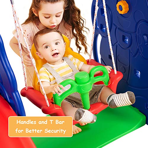 Costzon Toddler Long Slide Set, 3-in-1 Large Climber Playset w/Basketball Hoop, Stairs, Thickened Panel