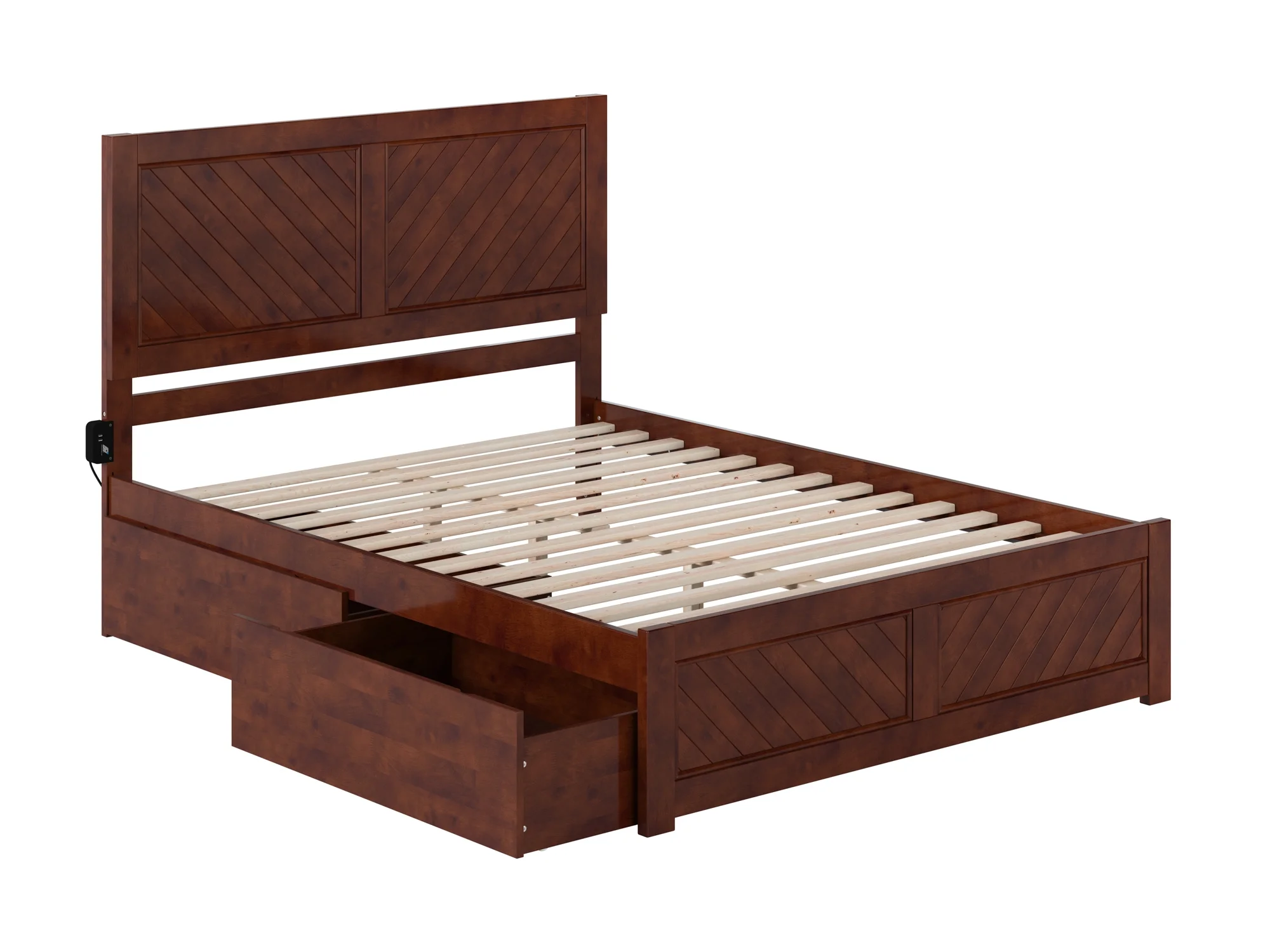 AFI Canyon Walnut Solid Wood Platform Bed with Matching Footboard & Storage Drawers, Queen
