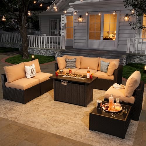 Aoxun 7 Piece Patio Furniture Set Wicker Rattan Patio Sectional Sofa Set Outdoor Seating Furniture with Thickened Cushion, Grey