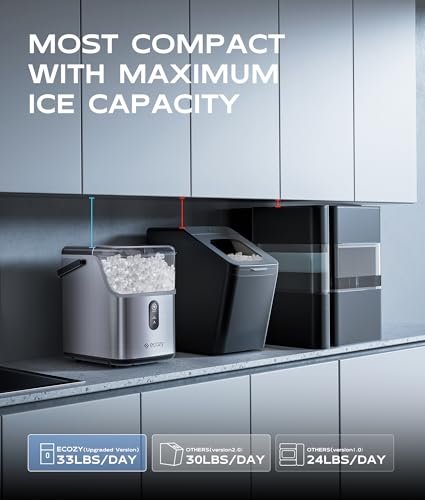 ecozy Nugget Ice Maker Countertop, Ice Maker with 33 lbs/24H, Crushed Pellet Ice Cubes, One-Click Operation Ice Machine with Self-Cleaning