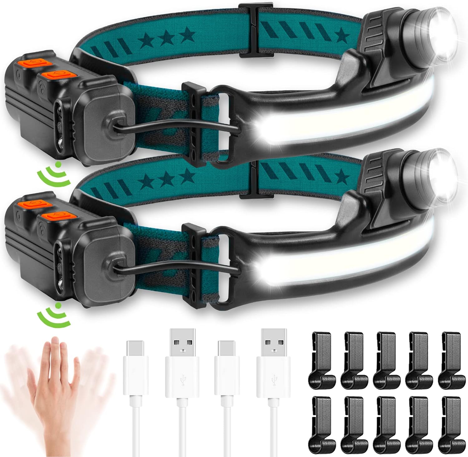 Headlamp Flashlight,1000 Lumens 2 Pack Rechargeable LED Headlamps 270&deg