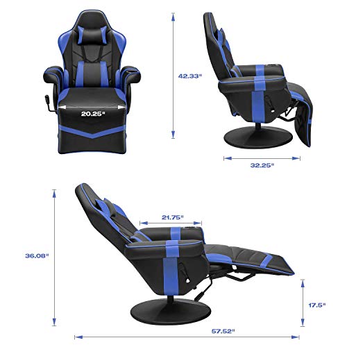Homall Computer Racing Style Pu Leather Ergonomic Adjusted Reclining Video Gaming Single Sofa Chair with Footrest Headrest and Lumbar Support (Black)