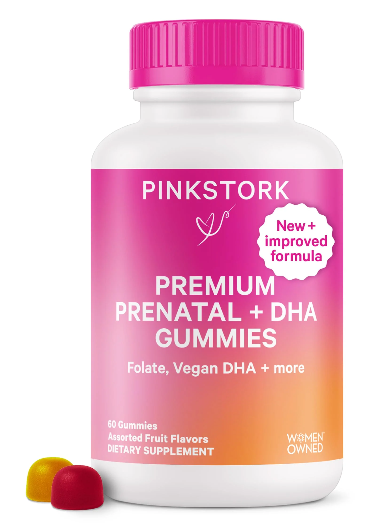 Pink Stork Premium Prenatal Gummy Vitamins with DHA, Folate, and Vitamin D