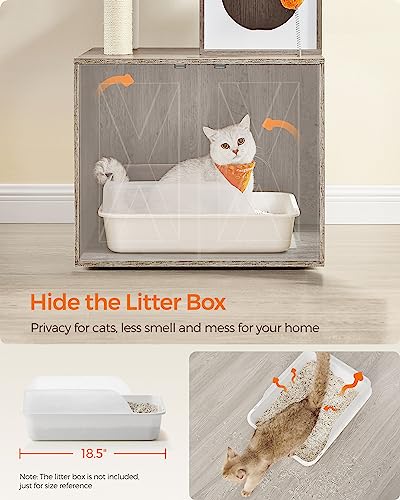 Feandrea Cat Tree with Litter Box Enclosure, 2-in-1 Modern Cat Tower, 70.8-Inch Tall Cat Condo with Scratching Posts, Perch, Caves, Basket