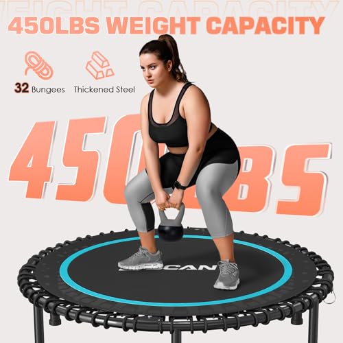 BCAN 450/550 LBS Foldable Mini Trampoline, 40"/48" Fitness Trampoline with Bungees, U Shape Adjustable Foam Handle