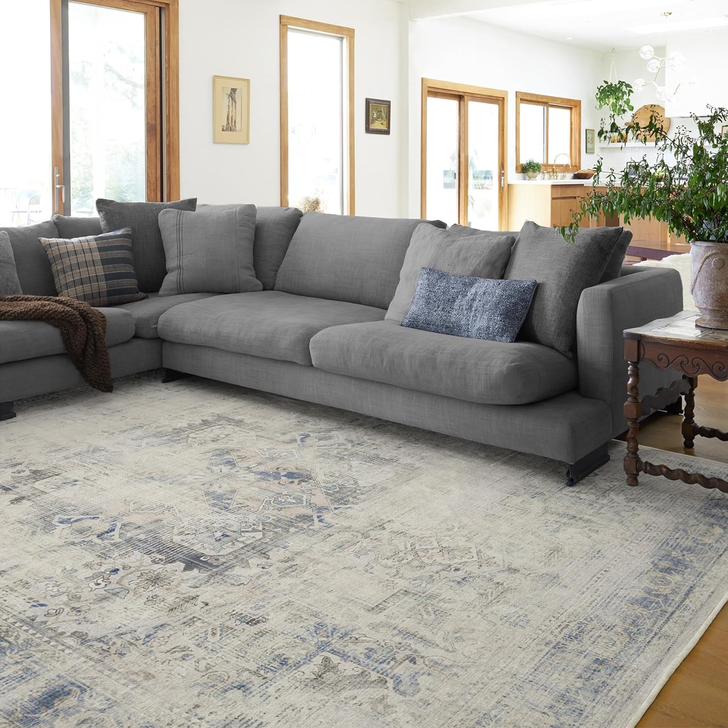 RUGGABLE Kamran Washable Rugs 8x10 - Non Slip, Vintage Machine Washable Area Rug, Living Room, Bedroom, Dining Room, Kitchen, Indoor Large Area Rug