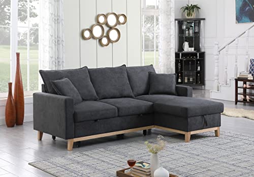 Ball & Cast Convertible Sofa Bed with Reversible Storage Chaise,Linen Sleeper Sofa Couch L Shaped Pull Out Couch Bed